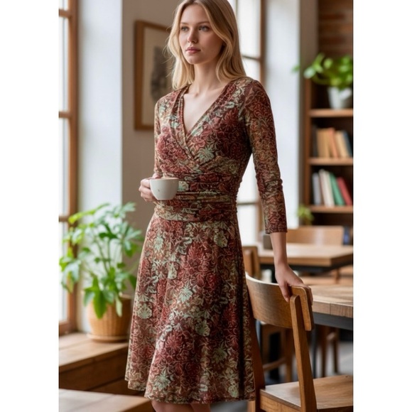 MAGGY Boutique Floral Long Sleeve Ruched Body-Con Dress Size 6 - Picture 2 of 15